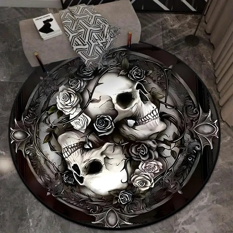 Navak Teppich, Gothic-Architektur, Totenkopf-Teppich, rund, für Wohnzimmer, Zuhause, Bodenmatte, Halloween-Festival-Dekoration, Matte, Decke, Heimdekoration, Geschenk