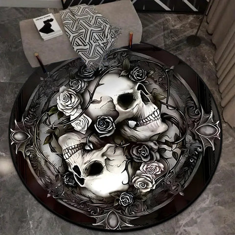 Navak Teppich, Gothic-Architektur, Totenkopf-Teppich, rund, für Wohnzimmer, Zuhause, Bodenmatte, Halloween-Festival-Dekoration, Matte, Decke, Heimdekoration, Geschenk