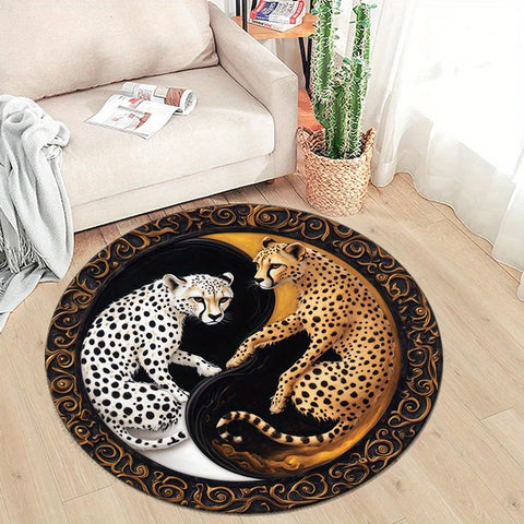Navak Carpet Luxus-Teppich mit Leopardenmuster aus Kristallsamt, rund – rutschfester, weicher und strapazierfähiger Polyester-Teppich für Schlafzimmer, Wohnzimmer,