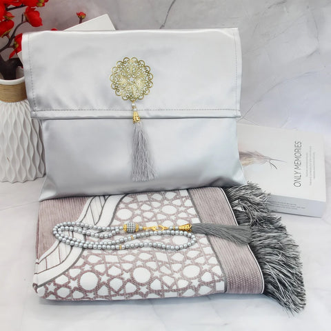 Navak-Teppich, muslimischer Gebetsteppich mit tragbarer Tasche, Perlen, muslimisch für Frauen und Männer, weiche Matte, Islam-Geschenkset, türkisch für Ramadan, Eid, Hadsch, Reisematte