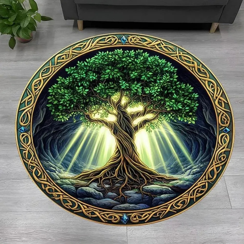 Navak Teppich, Baum des Lebens, runder Teppich, Natur-Mandala-Teppich, uralter spiritueller Dekorteppich, Meditations-Weltraumteppich, waschbare und rutschfeste Bodenmatte