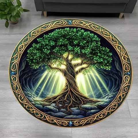 Navak Teppich, Baum des Lebens, runder Teppich, Natur-Mandala-Teppich, uralter spiritueller Dekorteppich, Meditations-Weltraumteppich, waschbare und rutschfeste Bodenmatte