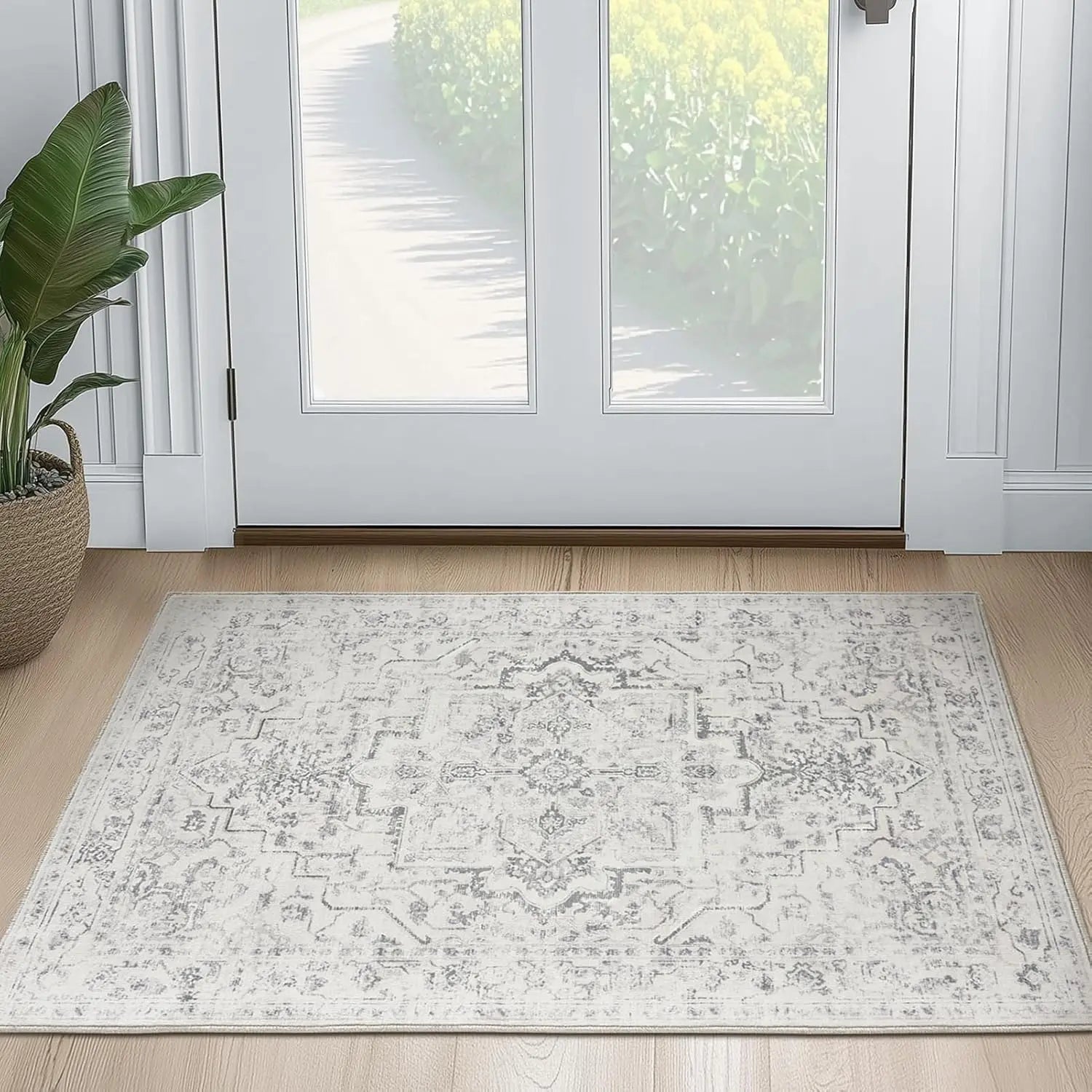Navak Carpet Crystal velvet carpetVintage DistressedArea Rugs for Living Room Bedroom Non Slip Washable, Medallion Pattern Printed Low