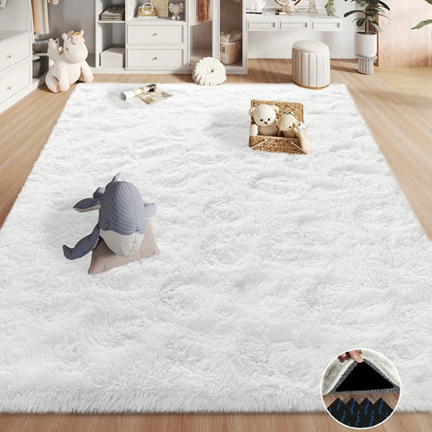 Navak Carpet White Fluffy Shaggy Non-Slip Rugs For Living Room Bedroom Nursery,Luxury Modern Plush Carpet with 4 Stickers,Room Decor Rugs