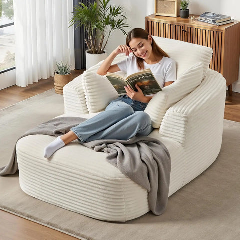 Navak Carpet „65“ Cord-Sofa ohne Knochen – luxuriöse, übergroße Chaiselongue mit tiefer Sitzfläche, Lese-/Schlafsessel für das Wohnzimmer