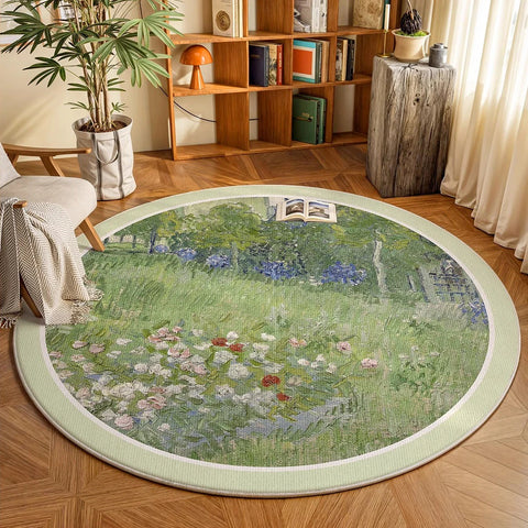 Navak Teppich, runder Teppich, Wohnzimmerteppich, weich, für Schlafzimmer, Nachttisch, Bodenmatte, Pflanzen, Blumen, französischer Retro-Stil, rutschfeste Teppiche, Heimdekoration, Tapis