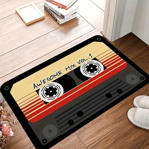 Navak Teppich 3D-Kassetten-Musikband-Fußmatte, Flanell-Teppich für Badezimmer, rutschfeste Toiletten-Fußmatten, Heimeingang, Retro-Dekor-Teppiche