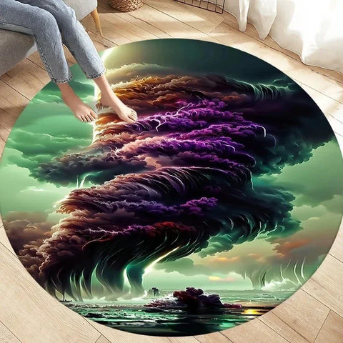 Navak Carpet Crystal Velvet Natural Disaster Runder Teppich, Fantasy Tornado Cloud Print Rutschfeste Bodenmatte für Wohnzimmer, Schlafzimmer, Sofa-Dekor