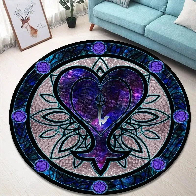 Navak Carpet Daily Picks Kingdom Hearts Cartoon-Teppich, runde Bodenmatte, Wohnzimmerteppich, Badezimmer, Küchenteppich, Fußmatte, rutschfeste Bodenmatte