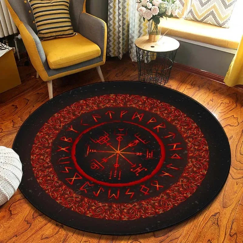 Navak Teppich Weltenbaum, rund, Wikinger-Druck, nordische Mythologie, rund, für Wohnzimmer, Schlafzimmer, Bodenmatte, Spielzimmer