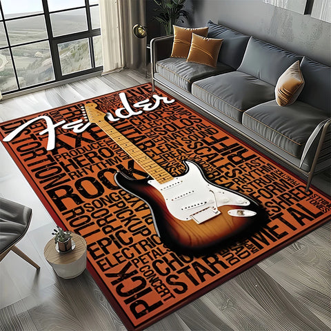 Navak Carpet 27 Style New 3D Fender Retro Gitarreninstrumente Musik Teppich Teppich für Wohnzimmer Schlafzimmer Zuhause Sofa Dekoration, rutschfeste Bodenmatte