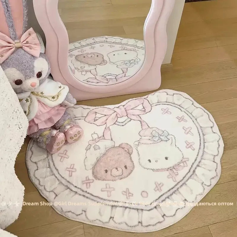Navak Teppich Rosa Niedlicher Teppich Bettmatte Schlafzimmer Anti-Rutsch Weich Polyester Kunst Camere Herz nachgeahmt Pluie Dinkie Spiegel Front Teppich