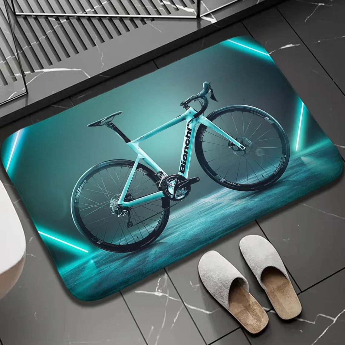 Navak Carpet 1 Stück Biker-Fußmatte für drinnen und draußen, rutschfest, Fahrrad-Aufdruck, Heimdekor, Teppich für Küche, Schlafzimmer, Bad, Fußmatten, waschbar, Bodenmatte
