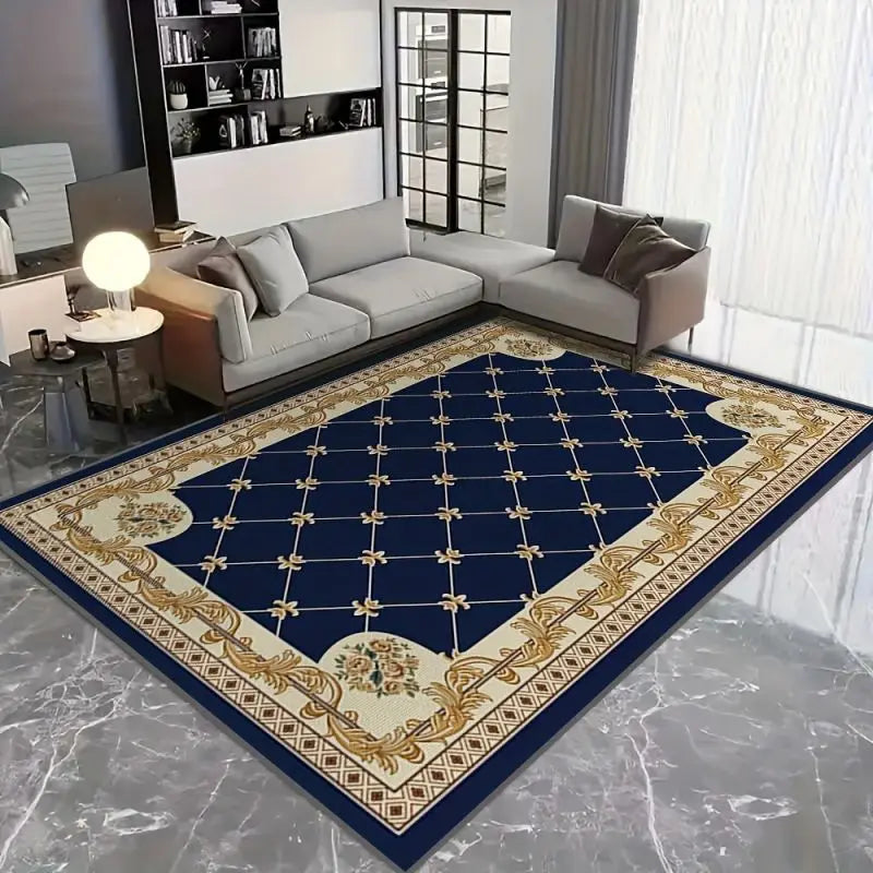 Navak Teppich, Bohemian-Stil, blau, golden, Blumenmuster, bedruckt, rutschfest, für Maschinen, für Schlafzimmer, Wohnzimmer, Badezimmer, Schlafsäle, Bodenmatte