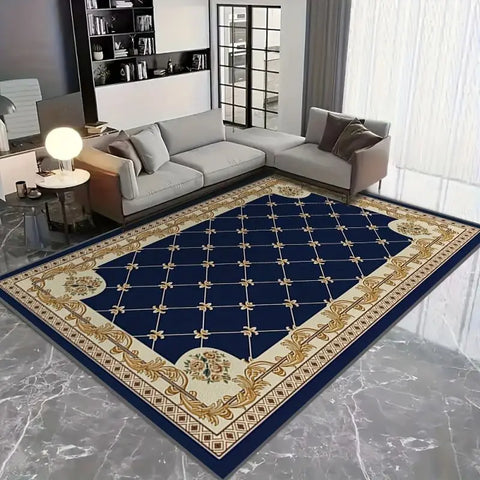Navak Teppich, Bohemian-Stil, blau, golden, Blumenmuster, bedruckt, rutschfest, für Maschinen, für Schlafzimmer, Wohnzimmer, Badezimmer, Schlafsäle, Bodenmatte