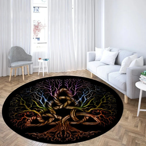 Navak Teppich Weltenbaum, rund, Wikinger-Druck, nordische Mythologie, rund, für Wohnzimmer, Schlafzimmer, Bodenmatte, Spielzimmer