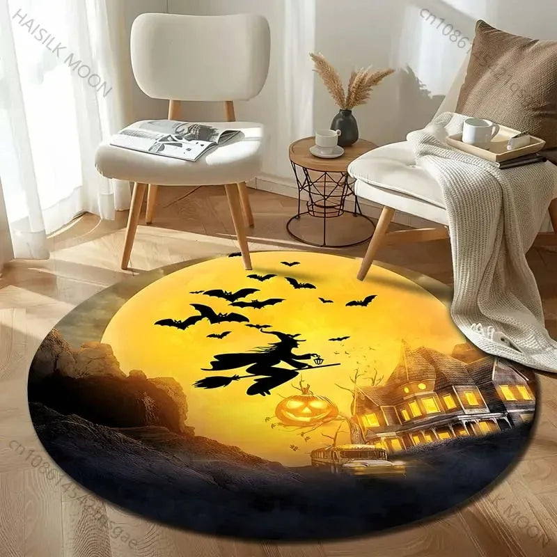 Navak Teppichkopf Fledermausschloss Halloween Runde Teppiche Teppich Kinderzimmer Fußmatten Spielzimmer Polster Wohnzimmer Schlafzimmer Mode Gaming Teppich