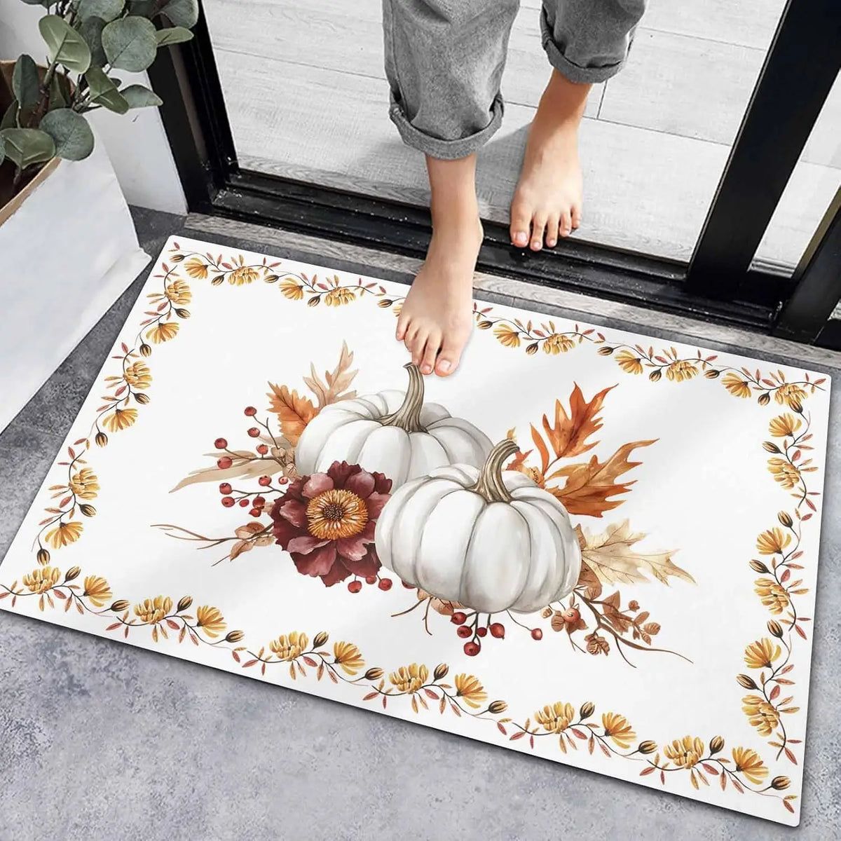 Navak Teppich Herbst Thanksgiving Kürbis Willkommen Fußmatte Home Decor Herbst Ahornblatt Küchenmatte Balkon Flur Teppich Schlafzimmer Rutschfeste Bodenmatte