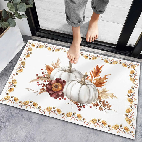 Navak Teppich Herbst Thanksgiving Kürbis Willkommen Fußmatte Home Decor Herbst Ahornblatt Küchenmatte Balkon Flur Teppich Schlafzimmer Rutschfeste Bodenmatte
