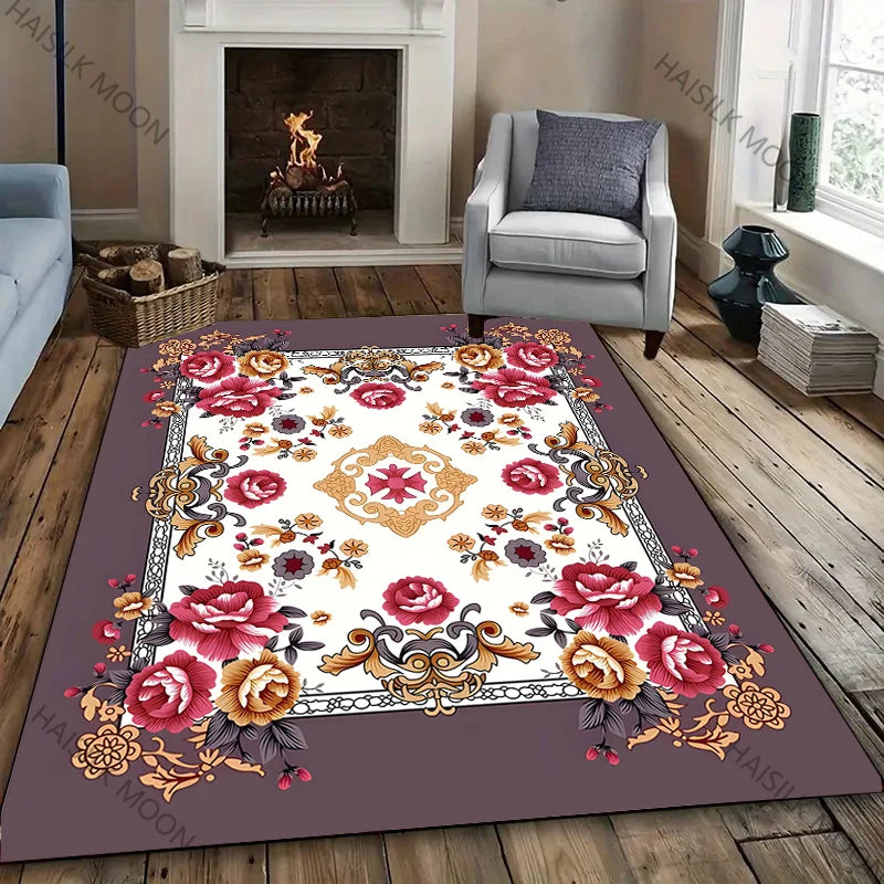 Navak Carpet 1PC Royal Luxury Style Flowers Printed Carpet Living Room Bedroom Sofa Office Large Area Decorative Mat Multi-Size Luxury Gifts