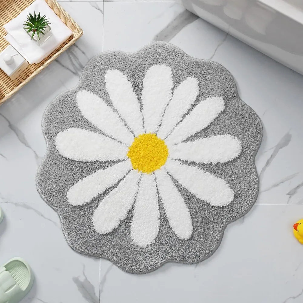 Navak Carpet Rutschfester Blumenteppich, beflockt, getuftet, Gänseblümchen, Badematte, Kaschmir-Imitat, waschbar, Baby-Krabbelteppich, Schlafzimmer, Wohnzimmer