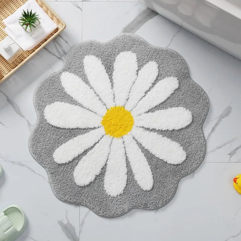 Navak Carpet Rutschfester Blumenteppich, beflockt, getuftet, Gänseblümchen, Badematte, Kaschmir-Imitat, waschbar, Baby-Krabbelteppich, Schlafzimmer, Wohnzimmer