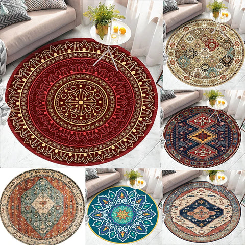 Navak Teppich Amerikanischer Retro-Ethno-Stil Runder Teppich Wohnzimmer Schlafzimmer Matte Rot Festliche Atmosphäre Dekoriert Home Teppich Dekoration