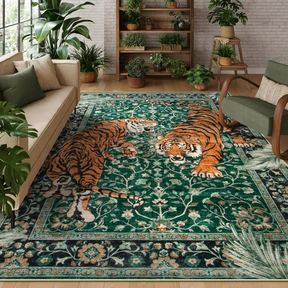Navak Carpet Tiger Bohemian Rug for Living Room Retro Tiger Print Carpet Dining Room Indoor Doormat Kitchen Area Rug Coffee Table Floor Mat