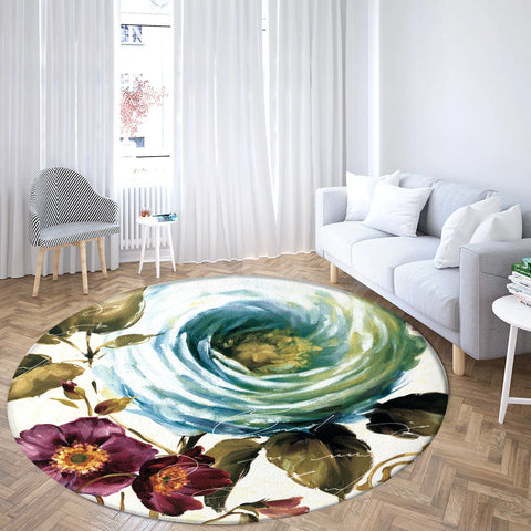Navak Teppich Home Wohnzimmer Schlafzimmer Badezimmer Bodenmatte Druck Dekorativer Teppich Blume und Vogel Runde Pfingstrose Rose