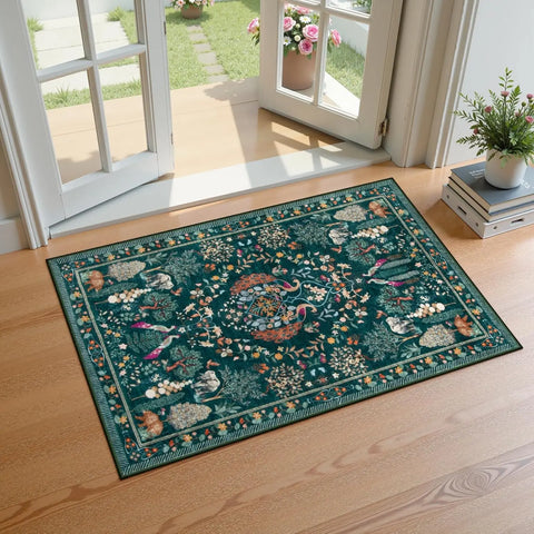 Navak Carpet Boho Floral Soft Blue Esszimmerteppich, rutschfest, ultradünn, schmutzabweisend, großer Bodenteppich für Schlafzimmer, Home Office