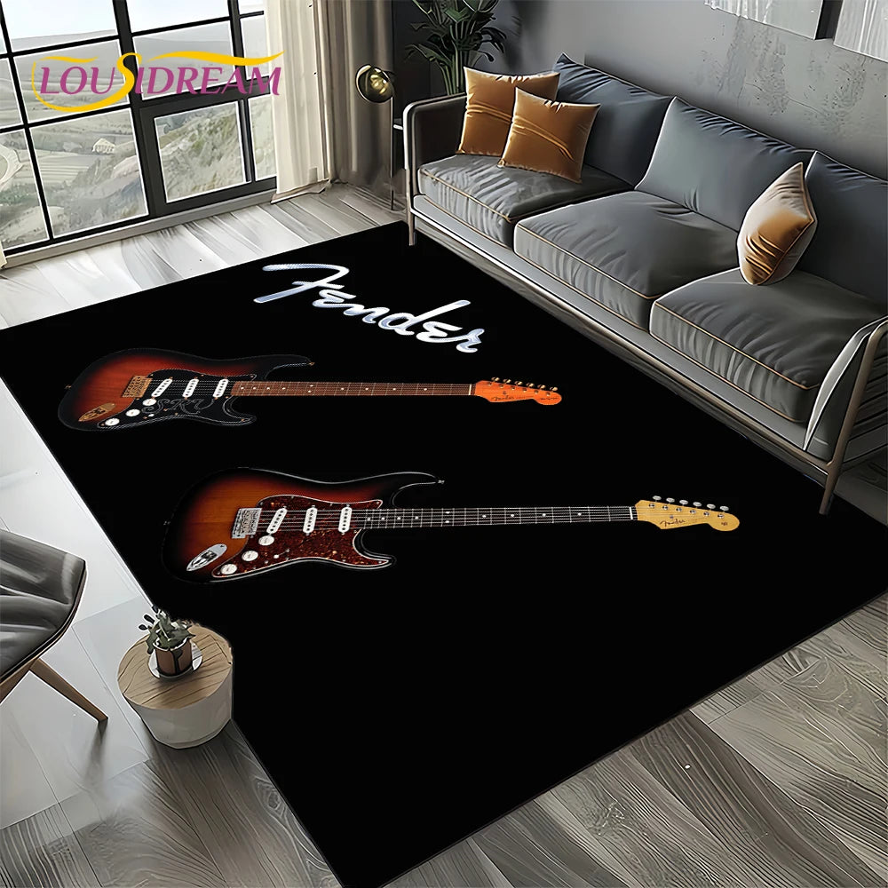 Navak Carpet 27 Style New 3D Fender Retro Gitarreninstrumente Musik Teppich Teppich für Wohnzimmer Schlafzimmer Zuhause Sofa Dekoration, rutschfeste Bodenmatte