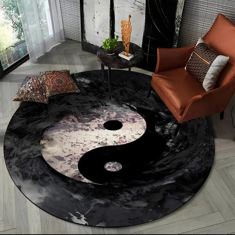 Navak Carpet Crystal Velvet Yin Yang Runder Teppich, 3D Tai Chi Druck, rutschfeste Bodenmatte für Wohnzimmer, Schlafzimmer, Heimdekor, Kreisbereichsteppich