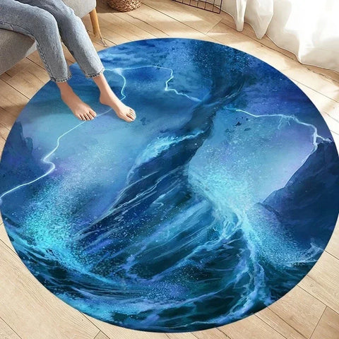 Navak Carpet Crystal Velvet Natural Disaster Runder Teppich, Fantasy Tornado Cloud Print Rutschfeste Bodenmatte für Wohnzimmer, Schlafzimmer, Sofa-Dekor