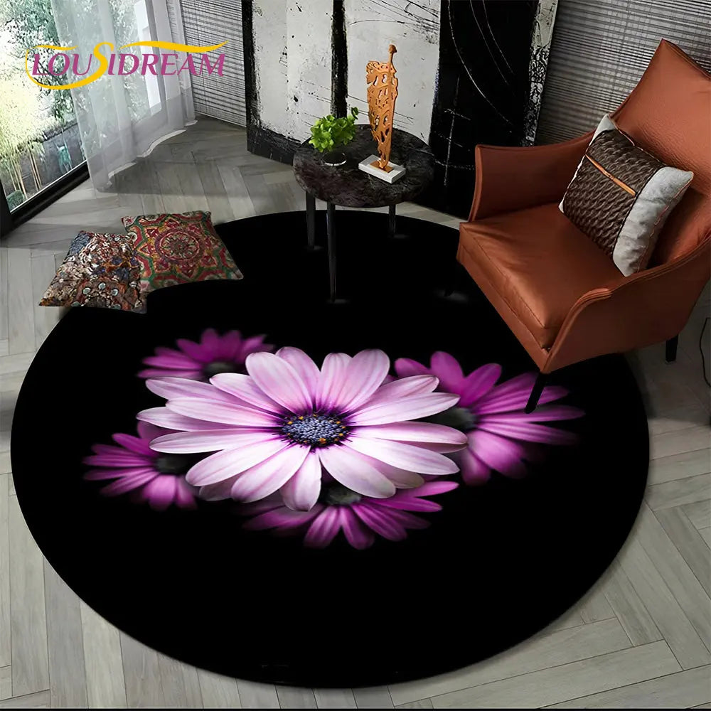 Navak Teppich, 3D-Gänseblümchen, nordische Blume, Sonnenblume, runder Teppich, Teppich für Wohnzimmer, Kinderzimmer, Sofa, Spielzimmer, Dekoration, rutschfeste Bodenmatte