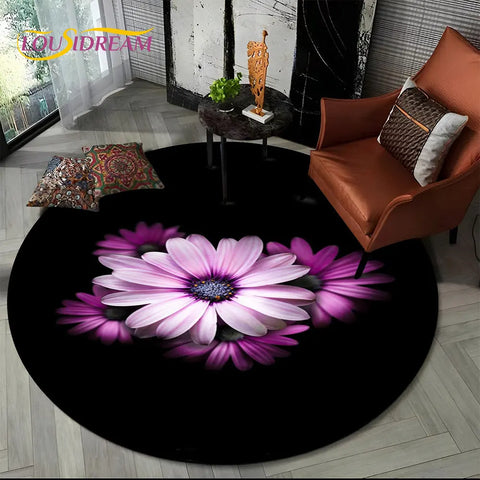 Navak Teppich, 3D-Gänseblümchen, nordische Blume, Sonnenblume, runder Teppich, Teppich für Wohnzimmer, Kinderzimmer, Sofa, Spielzimmer, Dekoration, rutschfeste Bodenmatte