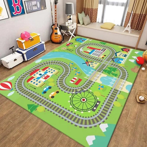 Navak Teppich Kinderspiel Cartoon Teppich Spielzimmer Wohnzimmer Sofa Schlafzimmer Arbeitszimmer Eingangsmatte Rutschfester Kinderverkehrsstraßenparkplatzteppich