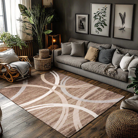 Navak Carpet Rown Teppich mit Kreismuster, moderner, rutschfester Bohemian-Teppich, weicher, niedrigfloriger Teppich für das Wohnzimmer, natürliches Jute-Dekor für ein gemütliches Zuhause
