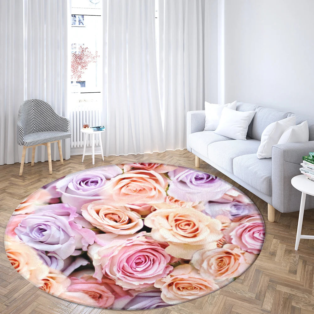 Navak Teppich Home Wohnzimmer Schlafzimmer Badezimmer Bodenmatte Druck Dekorativer Teppich Blume und Vogel Runde Pfingstrose Rose