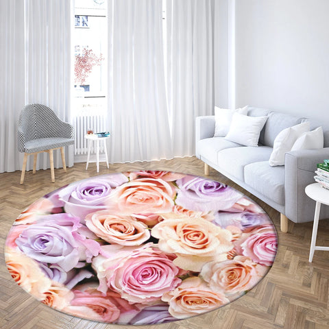 Navak Teppich Home Wohnzimmer Schlafzimmer Badezimmer Bodenmatte Druck Dekorativer Teppich Blume und Vogel Runde Pfingstrose Rose