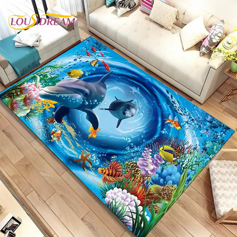 Navak Teppich, 3D-Illusion, Meeresboden, Unterwasserwelt, Delfin, Hai, Teppich für Wohnzimmer, Schlafzimmer, Sofa, Fußmatte, rutschfeste Bodenmatte
