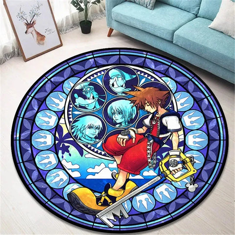 Navak Carpet Daily Picks Kingdom Hearts Cartoon-Teppich, runde Bodenmatte, Wohnzimmerteppich, Badezimmer, Küchenteppich, Fußmatte, rutschfeste Bodenmatte