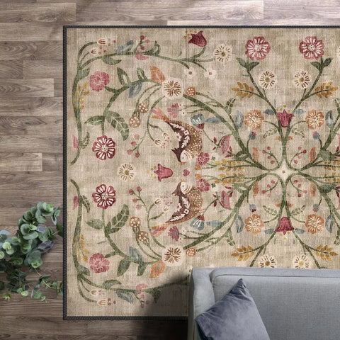 Navak Carpet Boho Chic, traditioneller türkischer Blumenteppich, waschbar, rutschfest, großer Used-Look, für Wohnzimmer, Schlafzimmer, Dekoration