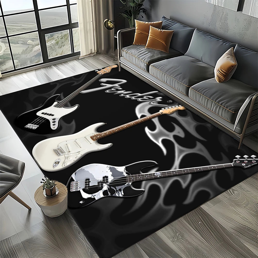 Navak Carpet 27 Style New 3D Fender Retro Gitarreninstrumente Musik Teppich Teppich für Wohnzimmer Schlafzimmer Zuhause Sofa Dekoration, rutschfeste Bodenmatte