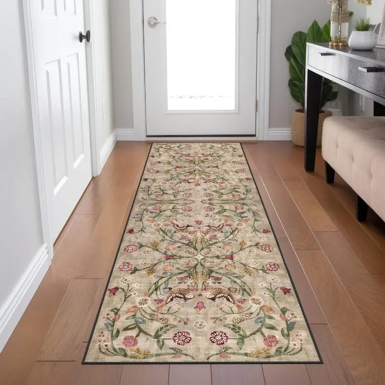 Navak Carpet Boho Chic, traditioneller türkischer Blumenteppich, waschbar, rutschfest, großer Used-Look, für Wohnzimmer, Schlafzimmer, Dekoration