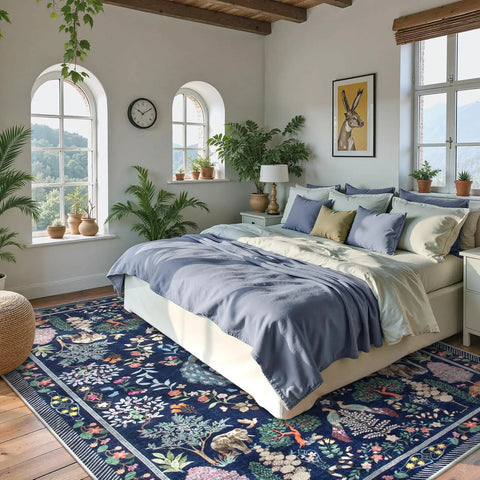 Navak Carpet Boho Floral Soft Blue Esszimmerteppich, rutschfest, ultradünn, schmutzabweisend, großer Bodenteppich für Schlafzimmer, Home Office