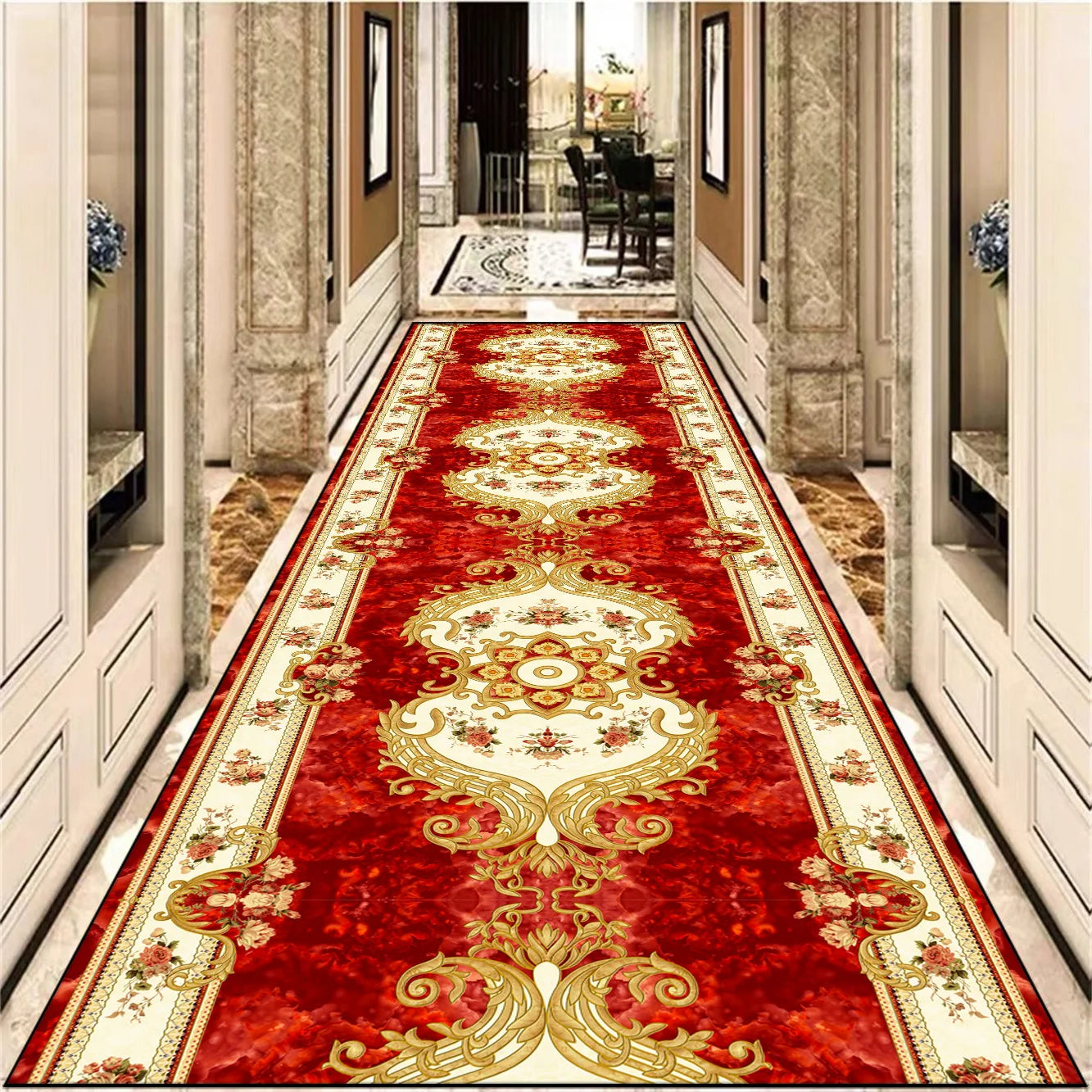 Navak Teppich Europäische Dekoration Langer Korridorteppich Wunderschöne Flurteppiche Rutschfester Treppenteppich Home Runner Gangbodenmatte Anpassbar