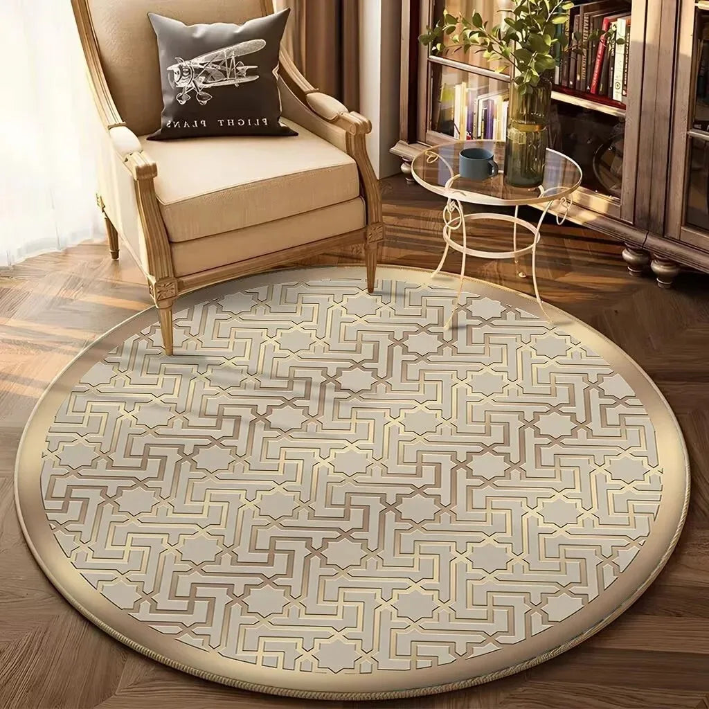 Navak Teppich, europäischer Gold-Luxus-Rundteppich, Wohnzimmer-Sofa, großer Teppich, bequem, rutschfest, für das Bett, Schlafzimmer, Teetischmatte