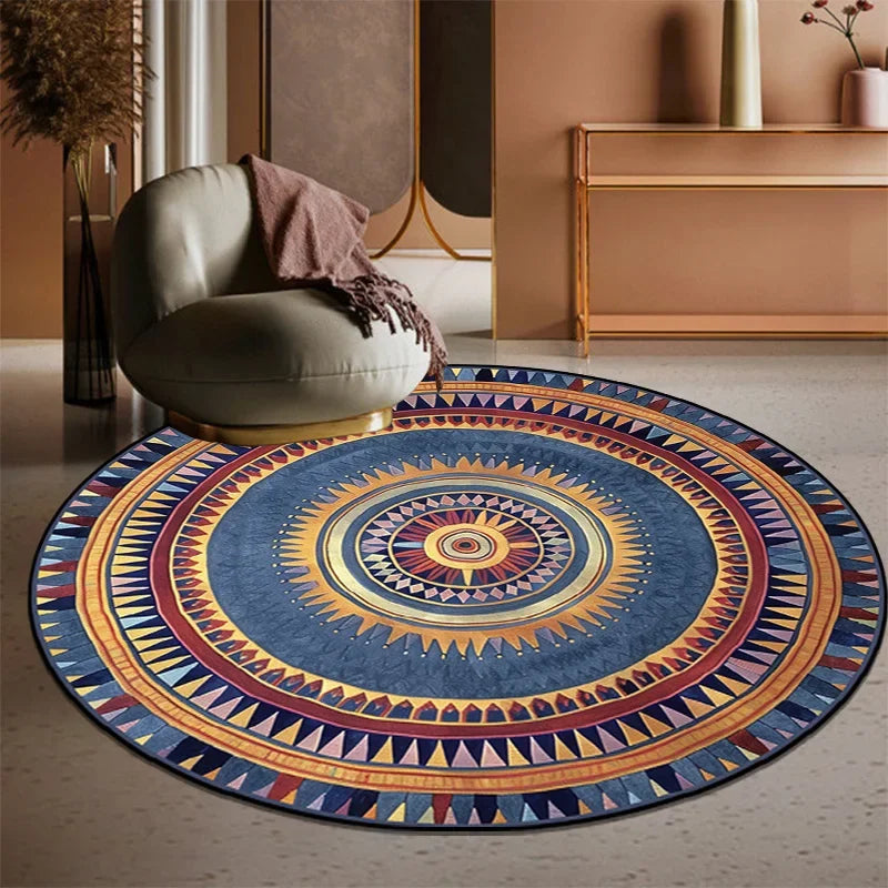 Navak Carpet Exclusive Picks Retro Bohemian Round Carpets Living Room Luxury Sofa Area Chair Non-Slip Soft Floor Mat Bedroom Decor Crystal Velvet