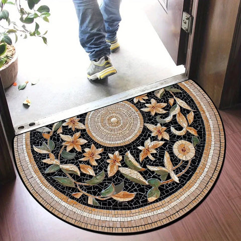 Navak Carpet Rutschfeste, halbrunde Fußmatte mit Blumenmuster, saugfähig, Willkommensteppich, waschbar, Fußmatte, Eingangsmatte für drinnen und draußen