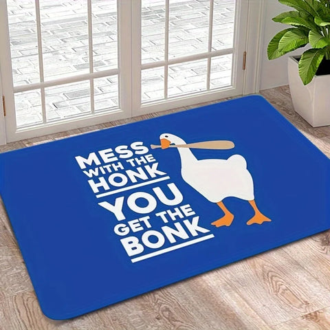 Navak Carpet Goose Game Style rutschfeste Fußmatte aus Polyester – „Mess with The Honk“ Bade- und Wohnzimmerteppich, Eingangsmatte für drinnen und draußen